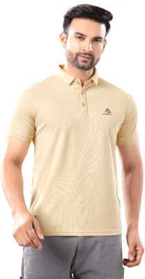 ANSPOT Solid Men Polo Neck Beige T-Shirt