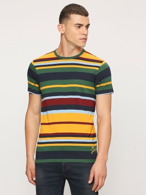 Pepe Jeans Striped Men Round Neck Yellow T-Shirt