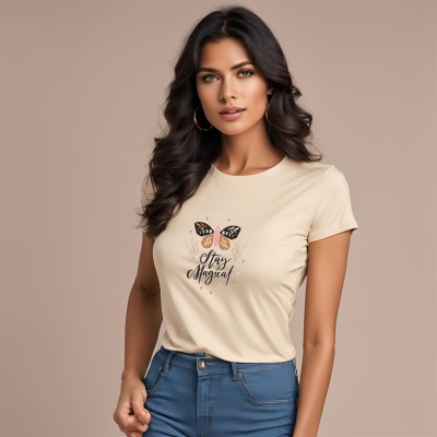 SOULTEES Printed Women Round Neck White T-Shirt