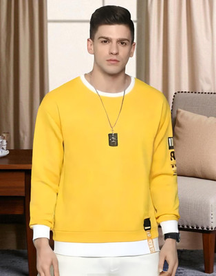 TrendShaper Printed Men Round Neck Yellow T-Shirt