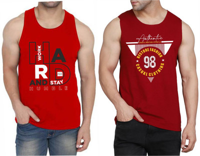 WOOSTRO Printed Men Scoop Neck Red, Maroon T-Shirt