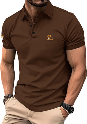 EyeBogler Solid Men Polo Neck Brown T-Shirt