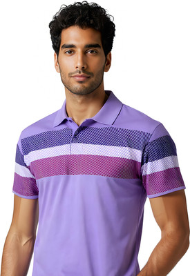 SINDHIGARMENT Striped Men Polo Neck Purple T-Shirt