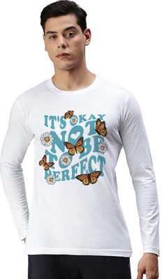 Aditi Fashion Printed, Typography Men Round Neck White T-Shirt