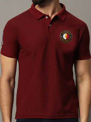 Hushbucks Printed Men Polo Neck Maroon T-Shirt