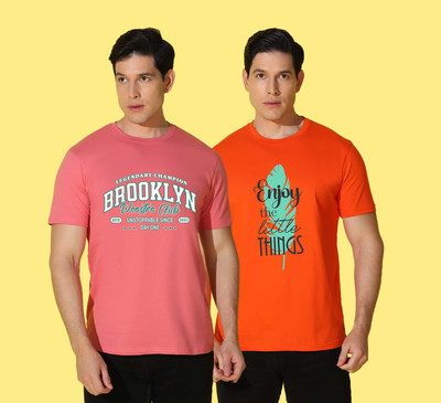WOOSTRO Printed Men Round Neck Multicolor T-Shirt