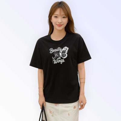 MAJESTIC FASHION Printed Women Round Neck Black T-Shirt