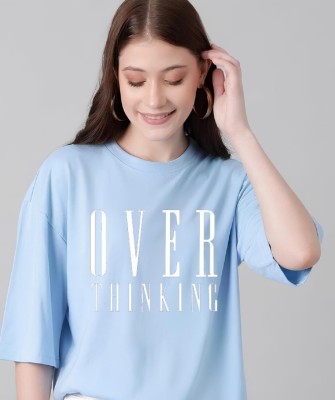 NVYARI Typography, Printed Women Round Neck Light Blue T-Shirt