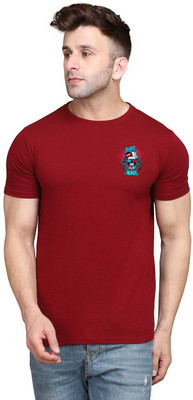 tfurnish Printed Men Round Neck Maroon T-Shirt