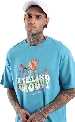 WROGN Printed Men Round Neck Light Blue T-Shirt