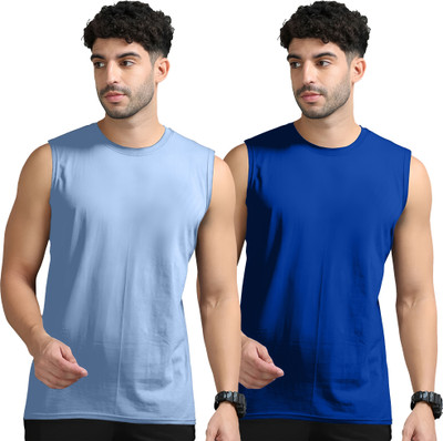 Adorbs Solid Men Round Neck Blue, Dark Blue T-Shirt
