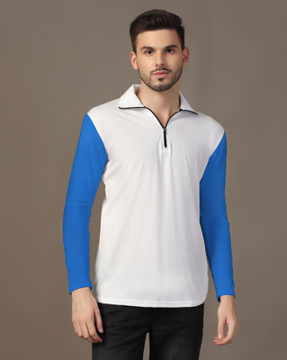 Lawful Casual Solid Men Polo Neck Blue T-Shirt