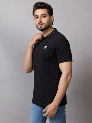 M TEX Solid Men Polo Neck Black T-Shirt