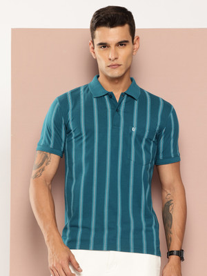 UNIBERRY Striped Men Polo Neck Light Blue T-Shirt