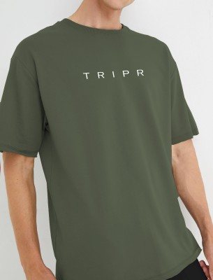 TRIPR Typography Men Round Neck Green T-Shirt