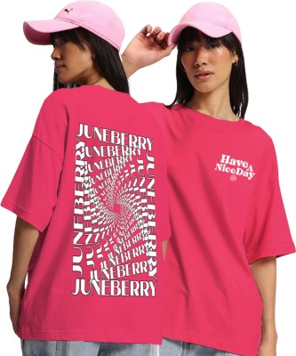 JUNEBERRY Typography, Printed Women Round Neck Pink T-Shirt