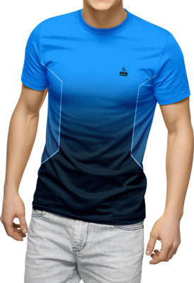hdee Colorblock Men Round Neck Blue T-Shirt