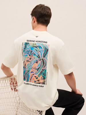 THE BEAR HOUSE Graphic Print Men Crew Neck Beige T-Shirt