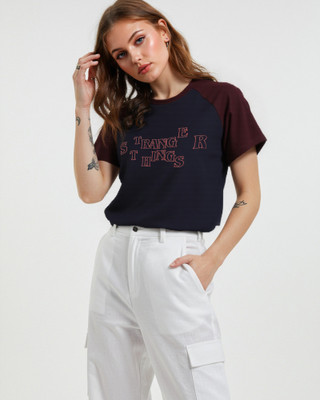 METRONAUT Printed Women Round Neck Navy Blue T-Shirt