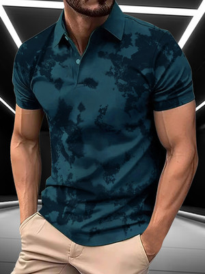 AIN6 Printed Men Polo Neck Blue T-Shirt
