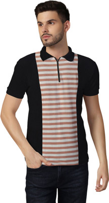 tfurnish Striped Men Polo Neck Maroon T-Shirt
