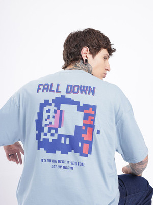 Glitchez Printed Men Round Neck Blue T-Shirt