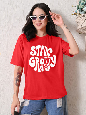 Leotude Printed Women Round Neck Red T-Shirt