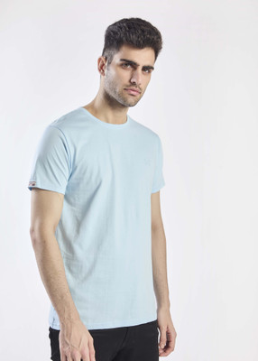 LONDON COLORS Solid Men Round Neck Light Blue T-Shirt