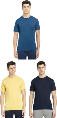 JOCKEY Solid Men Round Neck Yellow, Dark Blue, Blue T-Shirt