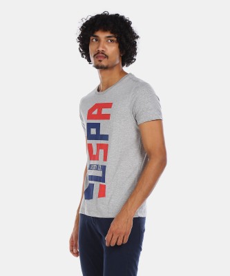 U.S. POLO ASSN. Printed Men Round Neck Grey T-Shirt