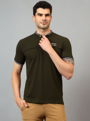 CANTABIL Printed Men Mandarin Collar Dark Green T-Shirt