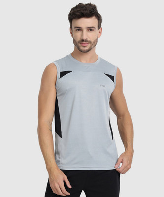 FTX Colorblock Men Round Neck Grey T-Shirt