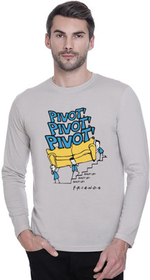 LV CARE Printed Men Round Neck Grey T-Shirt