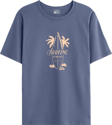 JUGULAR Printed Men Round Neck Navy Blue T-Shirt