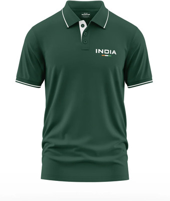Warriorworld Graphic Print Men Polo Neck Green T-Shirt
