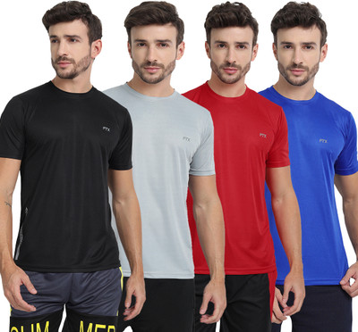 FTX Solid Men Round Neck Multicolor T-Shirt