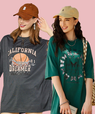 MOD YOUNG Printed, Solid Women Round Neck Multicolor T-Shirt