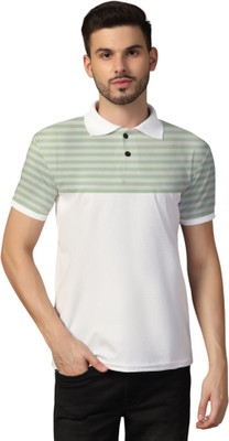 Blisstone Striped Men Polo Neck Green T-Shirt