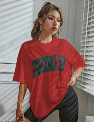 LWEXS Typography Women Round Neck Red T-Shirt