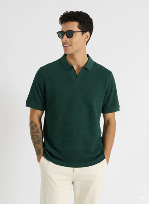 UNSTD Self Design Men Polo Neck Green T-Shirt