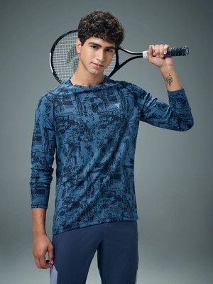 TECHNOSPORT Printed Men Round Neck Navy Blue T-Shirt