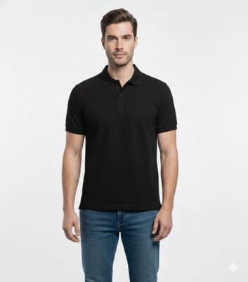 Achievement Wears Solid Men Polo Neck Black T-Shirt