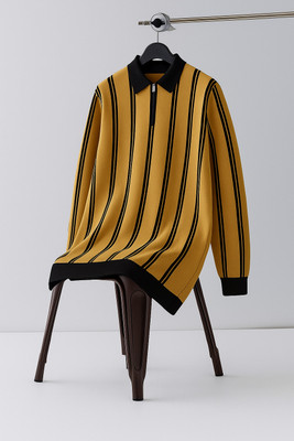 NB NICKY BOY Striped Men Zip Neck Beige T-Shirt