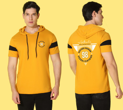 WOOSTRO Printed Men Hooded Neck Yellow, White T-Shirt
