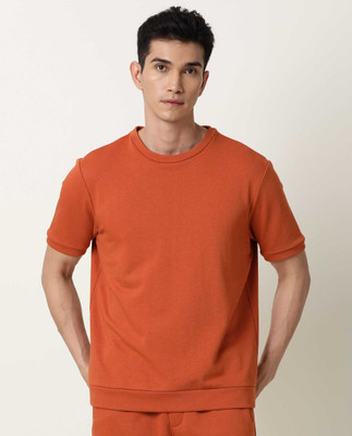 RARE RABBIT Solid Men Crew Neck Orange T-Shirt