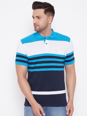 Harbor N Bay Striped Men Polo Neck Blue T-Shirt