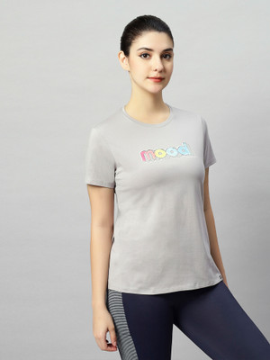 Laasa Sports Printed Women Round Neck Grey T-Shirt