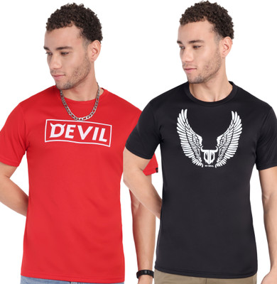Go Devil Printed Men Round Neck Red, Black T-Shirt