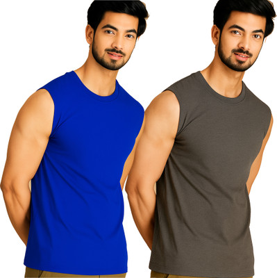 Adorbs Printed Men Round Neck Dark Blue, Grey T-Shirt