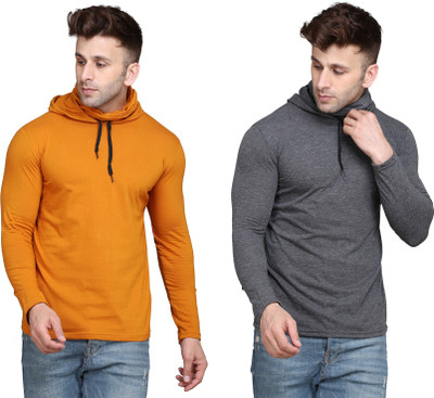 tfurnish Solid Men Hooded Neck Gold, Grey T-Shirt